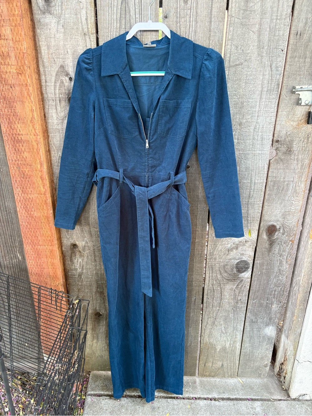 Teal blue Oliver Bonas corduroy jumpsuit with belt